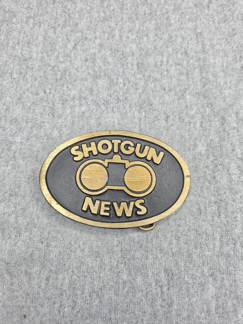 Vintage Shotgun News Belt Buckle DynaBuckle Solid Brass Firearms Gun History